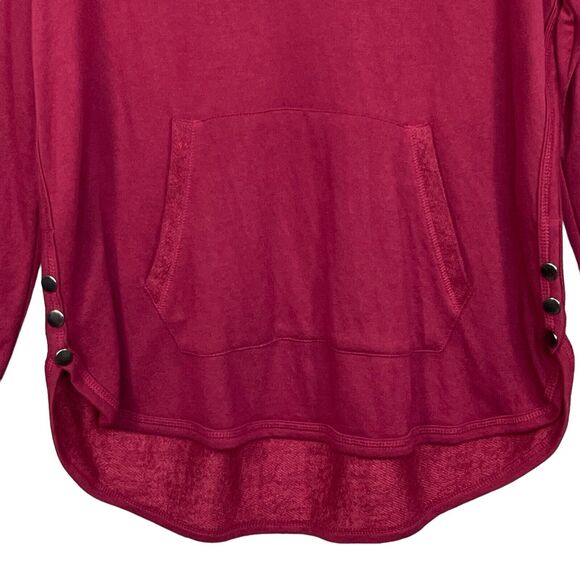 Sunday Pullover Sweater Women Size L Red Long Sleeve Cowl Neck Kangaroo Pockets - Picture 5 of 7
